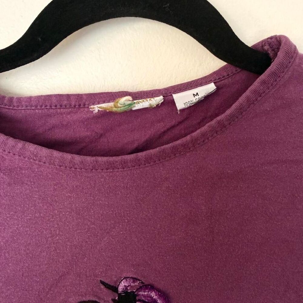 Vintage "Red Hattitude" Purple Embroidered Cat Graphic Long Sleeve Tee, M View 4